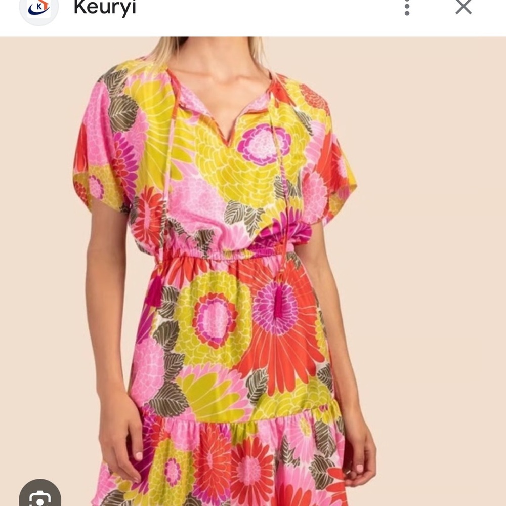 Trina Turk Mahalo DressFloral Dress with Red and Pink Accents , 100% silk